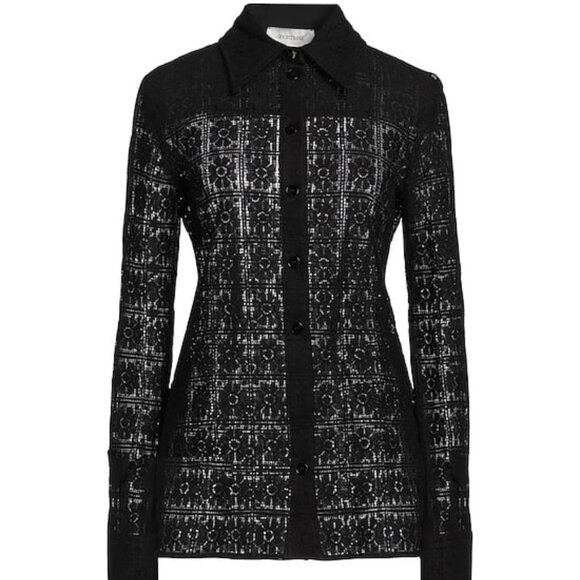 Sportmax Black Long Sleeve Button Down LaceShirt Sz L NWT
